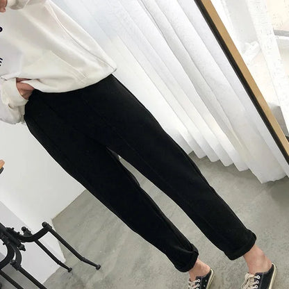 New Simple Warm Pants Women Casual Elastic Waist Pant Autumn Winter Thicken OL Wool Female Pants Loose Lady Trousers Capris