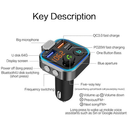 Bluetooth 5 0 FM Transmitter QC3 0 Fast Charger MP3 Player Car Wireless Audio Receiver Hands Free Car Charger Adapter for Phone