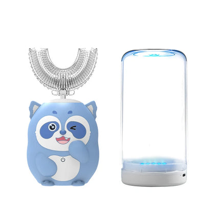 Children's Sonic Electric Toothbrush USB Rechargeable for Kids U-shaped 360Degrees Automatic Silicone Toothbrush Blue Light IPX7
