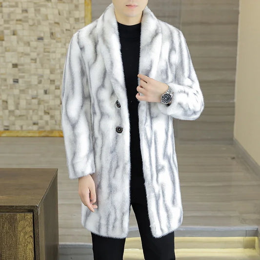 High Quality Fashion Handsome Double-sided Wear Fur One Thick Winter Suit Collar Trench Coat Gold Mink Fur Men's Top  Button