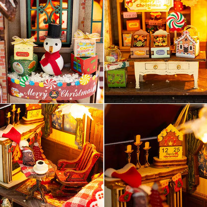 DIY Wooden Miniature Model Kits Enchanted Christmas Cottage 3D Puzzle Dollhouse With Furniture for Friends Birthday Gifts