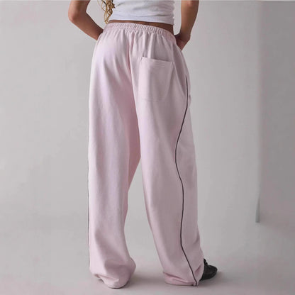 Loose Comfortable Straight Leg Pants Elastic Waist Casual Trousers Mid-Low Waist PVC Fabric Ladies Spring Season Fashion