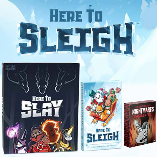 Unstable Games Here to Slay Card Game Unicorns Here to Sleigh Holiday Expansion Pack Family Game Night Strategic role Card Game