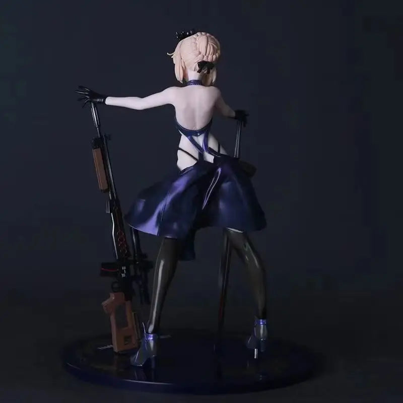 Dark Armor Maiden Figure With Sword And Gun, Anime Style Tabletop Decoration Collectible