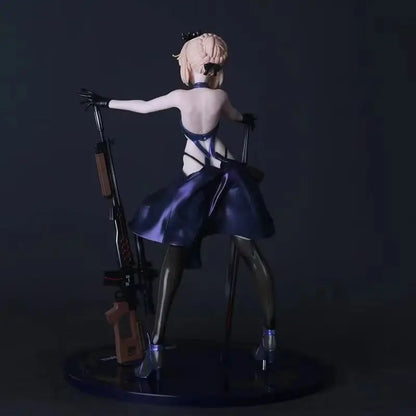 Dark Armor Maiden Figure With Sword And Gun, Anime Style Tabletop Decoration Collectible