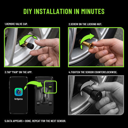 Wireless Bluetooth Tire Pressure Monitor, APP Real-Time Pressure Temperature Alarm，for RV SUV MPV Van Car Motorcycle Scooter ATV