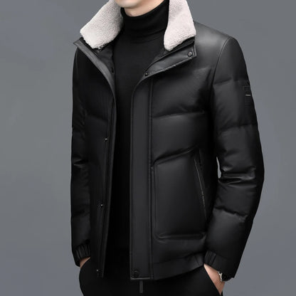 YX-6502 Men's Genuine Leather Down Jacket Winter New Sheepskin Stand Up Collar Leather Jacket Casual Thick Warm Jacket Trend
