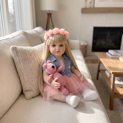 NPK 55CM Lifelike Vinyl Reborn Baby Doll Waterproof Betty with Long Blond Hair Princess Toddler  Real Touch Collectible Doll