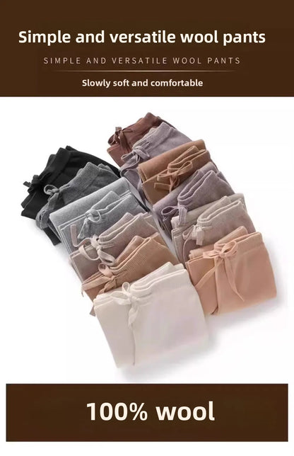 High Waist Wool Knitted Wide Leg Pants Women's Outerwear Autumn Winter Thickened Floor-Length Straight Cut Casual Trousers