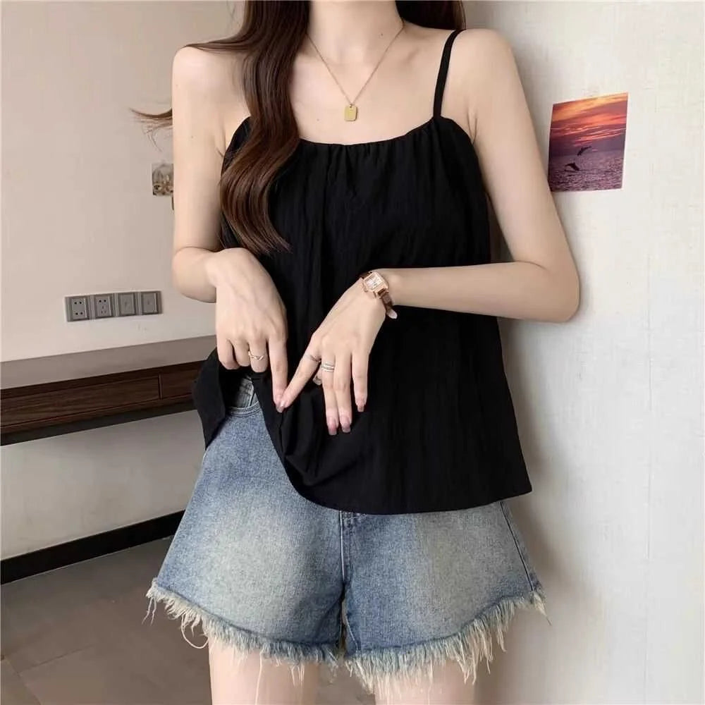 Loose Cotton Linen Tank Top Sleeveless Base Layer Outerwear Summer New Style Slimming Vest Big Size Belly Folded Commute Style