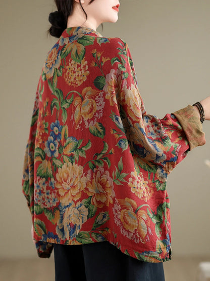 Large Size Spring Cotton Linen Print Button up irt Chinese Sle Tea Costume Retro Chinese Sle Outerwear Women's irt