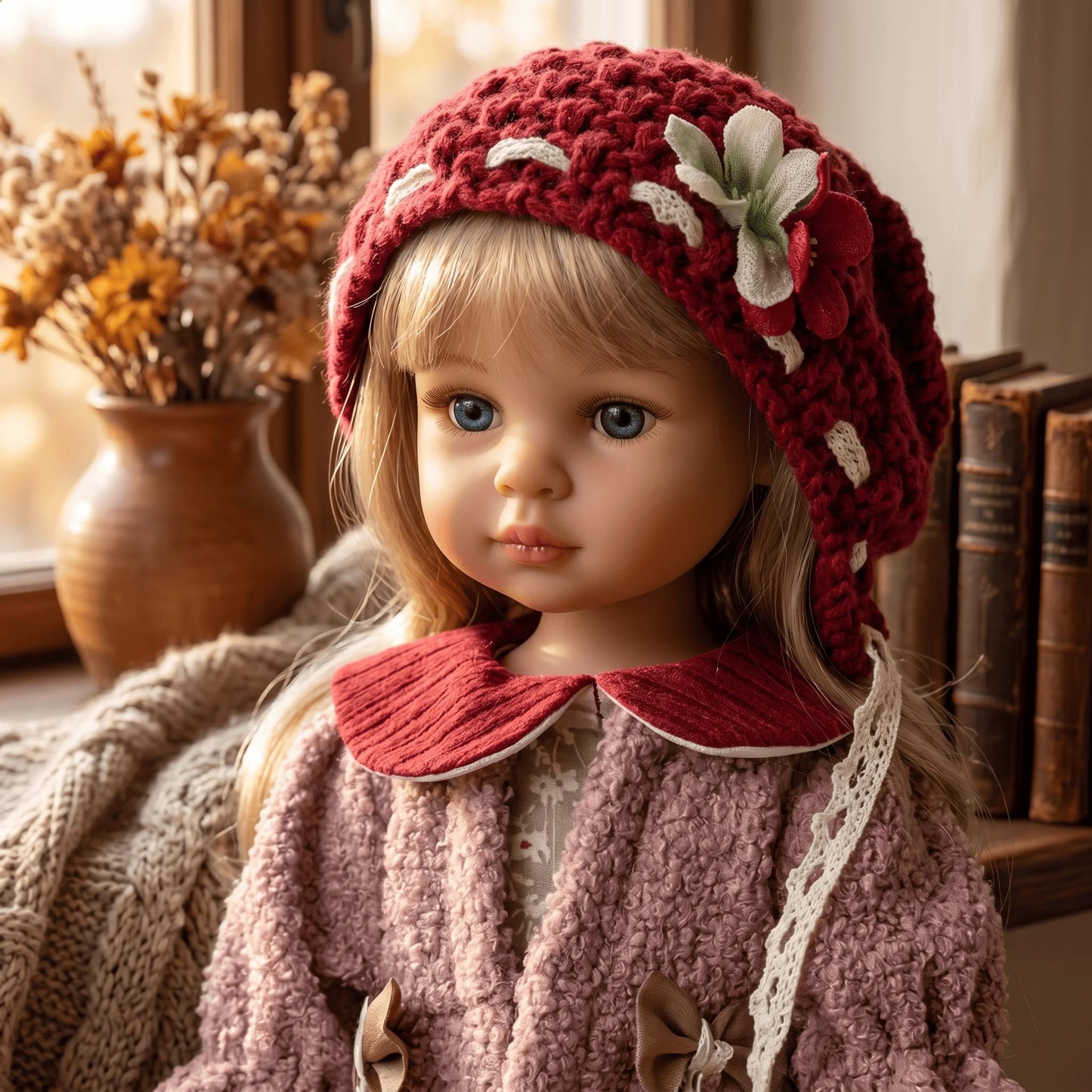 Cloveray 18inch Movable Joint Vinyl Fashion Doll Vintage Knit Hat Girl Collectible Birthday Christmas Gift Toy