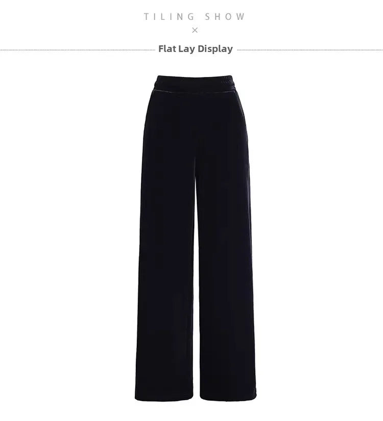 Slim Fit Velvet Wide Leg Pants Winter New Style plus Size Warm Fleece High Waist Elastic Korean Velvet Pants for Women