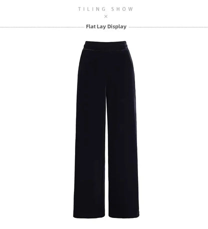 Slim Fit Velvet Wide Leg Pants Winter New Style plus Size Warm Fleece High Waist Elastic Korean Velvet Pants for Women
