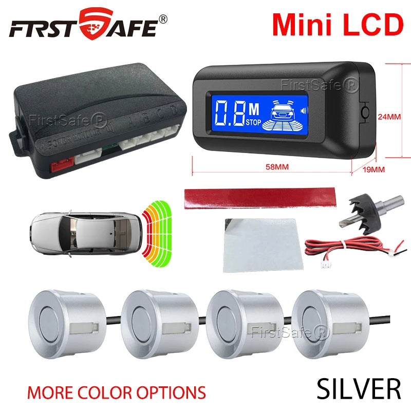 FirstSafe Factory Car Parking Sensor Kit Mini LCD Display With 22mm 4 Sensors Radar Detector System Universal All Car