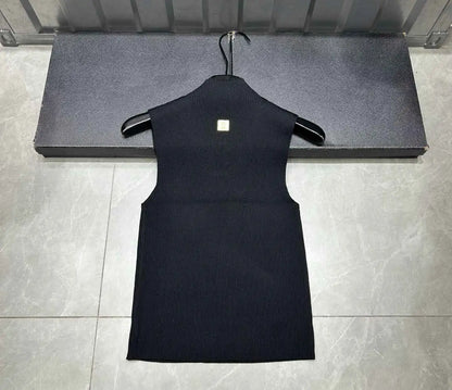 Spring Summer Solid Spliced Metal Buckle Slimming Knit Tshirt For Women Turtleneck Sleeveless Minimalist T Shirt Female Fashion