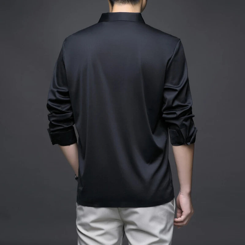 New Long-sleeved POLO Men Can Be Stretched for Business Leisure in Solid Colors, Suitable for Daily Commuting  T-shirts.M-4XL