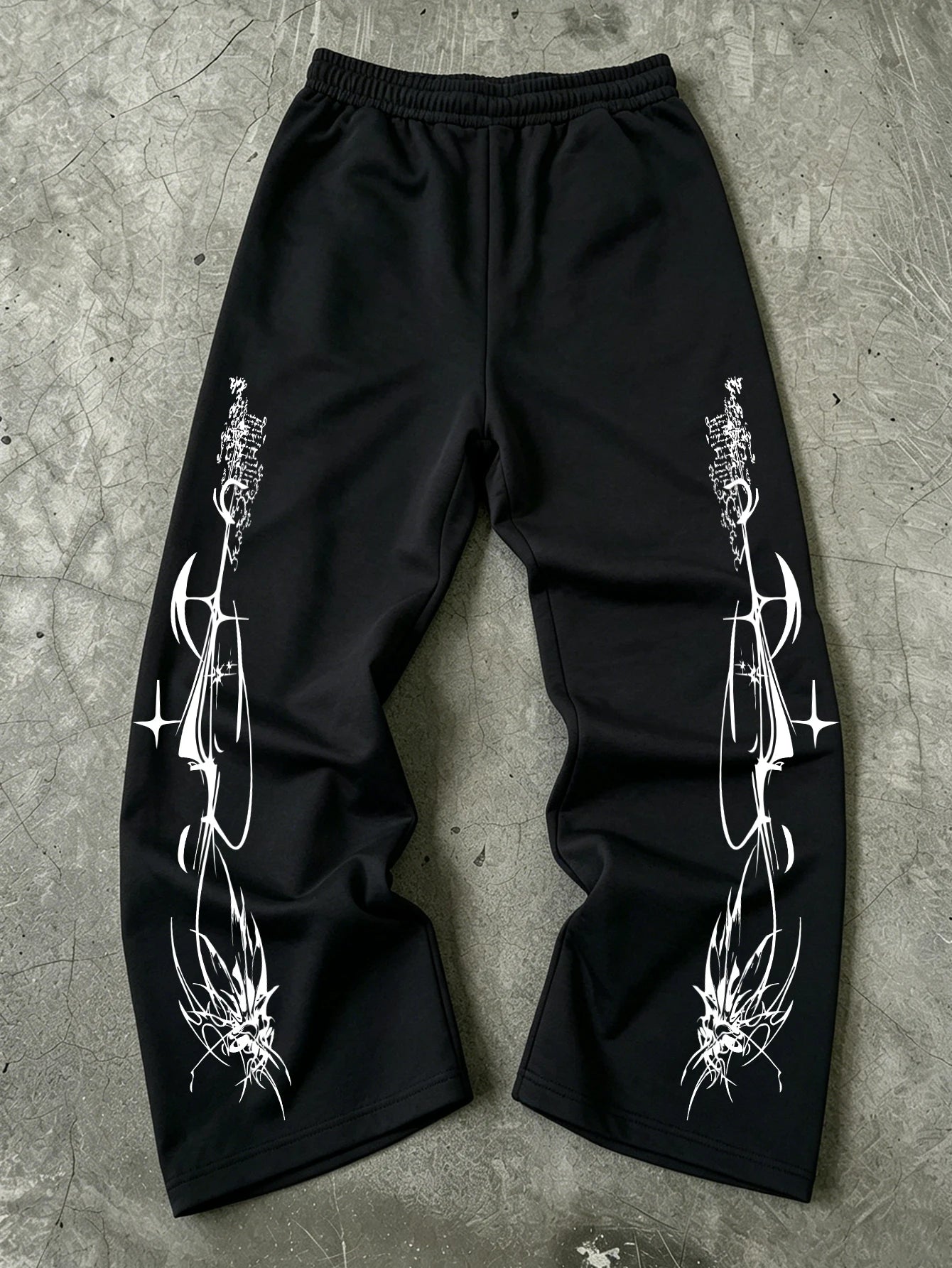 Y2K Dark Punk Abstract Gothic Cross Star Print Mens Baggy Wide Leg Sweat Pants Loose Straight Drawstring Hip Hop Street Joggers