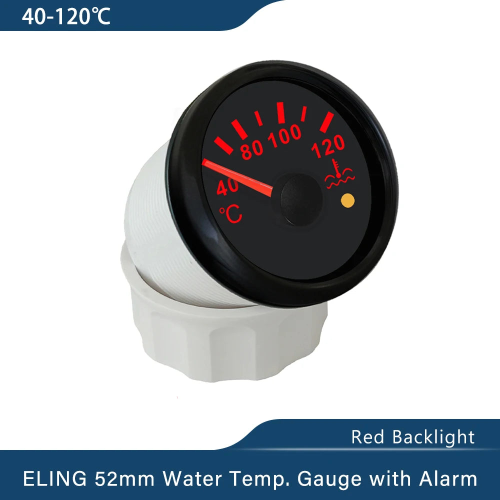 ELING 52mm Water Temperature Gauge 40-120℃ with Red Backlight and Light Alarm for Car Motorcycle Boat Truck Yacht Universal