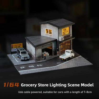 Diorama 1/64 Die-Cast Garage Model LED Lighting Street Parking Lot Scene Model Display City Factory Buildings Model Toy AU