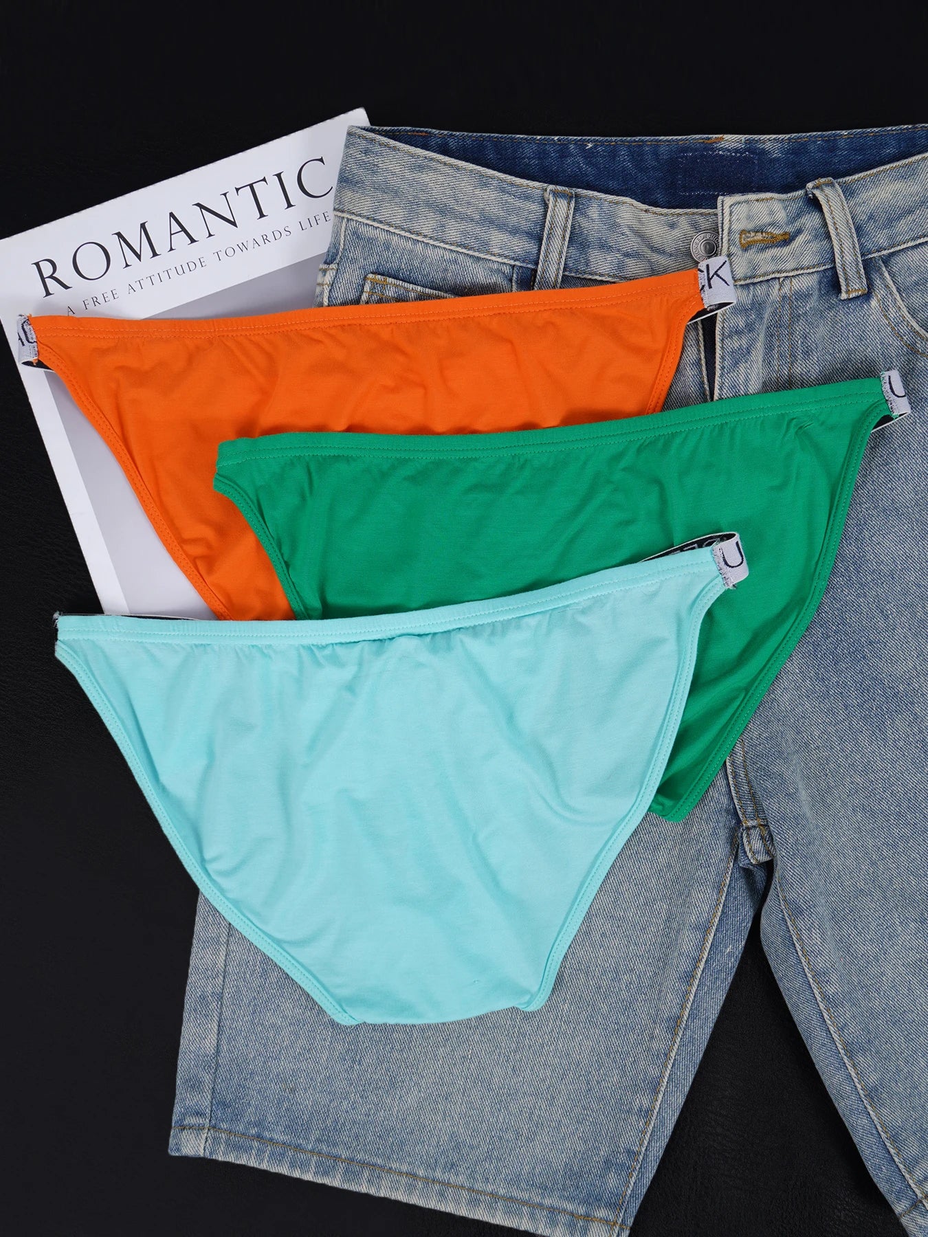 3 PCS Men's Colorful Modal Briefs U Convex Pouch Elastic Waistband Soft Breathable Sexy Underwear
