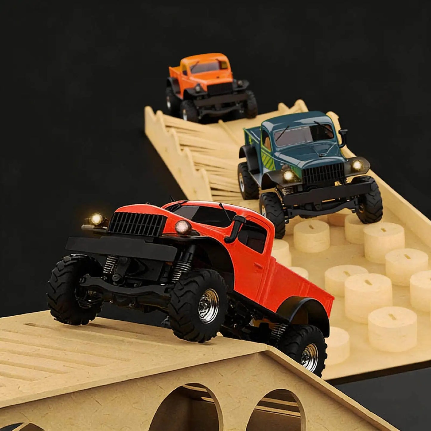 RC remote-controlled vehicle, off-road obstacle, bridge crossing, steep incline, ramp board, 1/18, 1/24, 1/30, SCX24, SCX30.