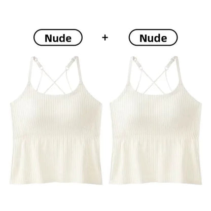 New 2025 Women's Slimming Long Tank Top Beautiful Back Bralette Innerwear Outerwear Base Layer Strap Vest Fashionable Polyest...