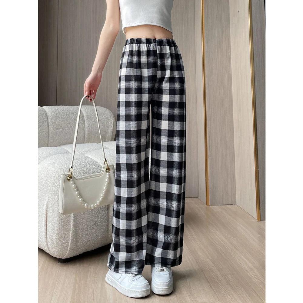 Lamb Velvet Fce Lined Thi Plaid Casual Pants Women's Autumn Winter Loose Straight Leg Wide Leg Cotton Spwear Trousers