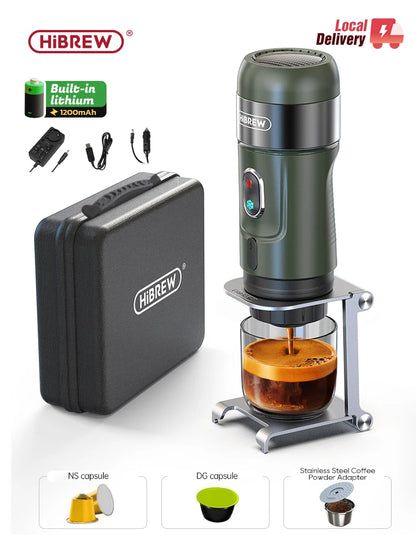 HiBREW Wireless Electric Portable Espresso Coffee Machine for Car & Home Camping Coffee Maker Fit Nespresso Dolce Capsule Powder