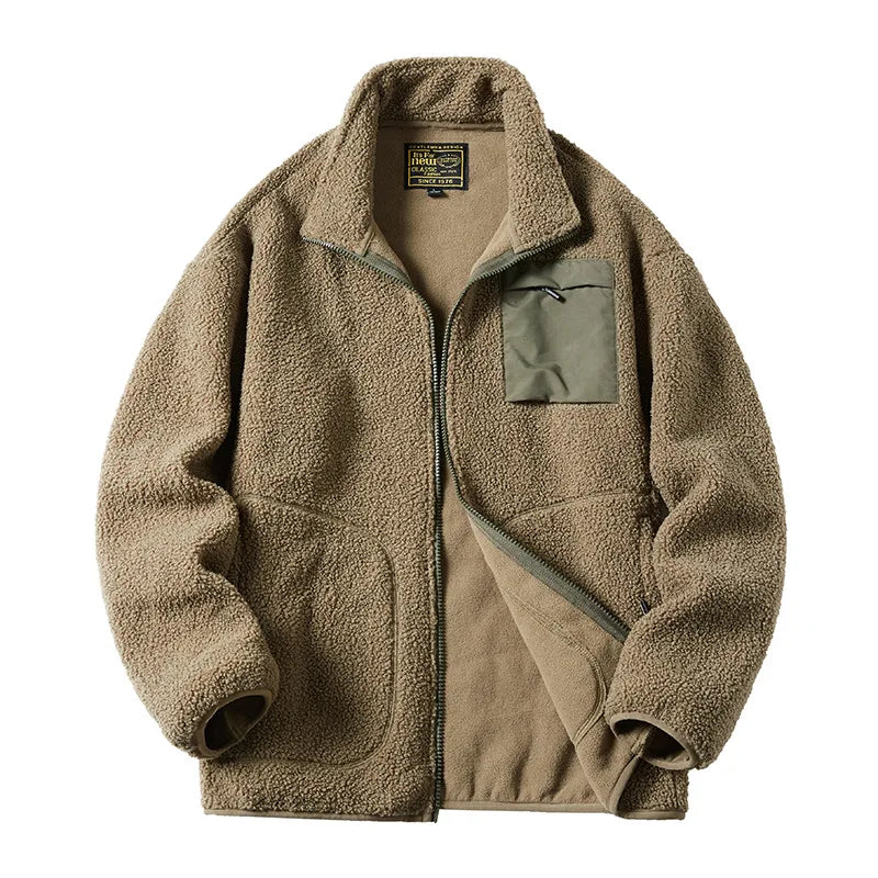 2024 Fashion Fleece Jackets Man Trendy Lamb Wool Coats Outdoor Sports Thick Warm Casual Streetwear Coats Windproof Jacket Male