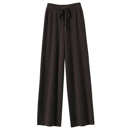 High Waist Knitted Wide Leg Pants Women's Autumn Winter Extended Floor Length Drawstring Straight Casual Loose Slimming