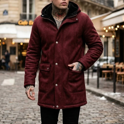New Winter Arrivals Fleece-Lined Jackets Men’s Hooded Jackets Outdoor Windproof Zip-Up Trench Coats Faux Suede Coats Male Coat