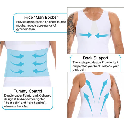 Sleeveless Compression Tops Men's Abdominal Control Shaping Vest High Elastic Cool Fabric Fitness Breathable Clothes Round Neck