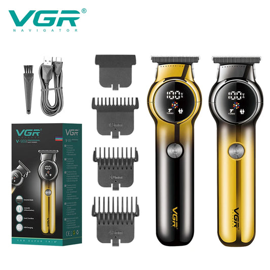 VGR 989 Men's Hair Clipper Gradient Color Body Hair Trimmer USB Dual Use Pusher Powerful LED Intelligent Digital Display Pusher