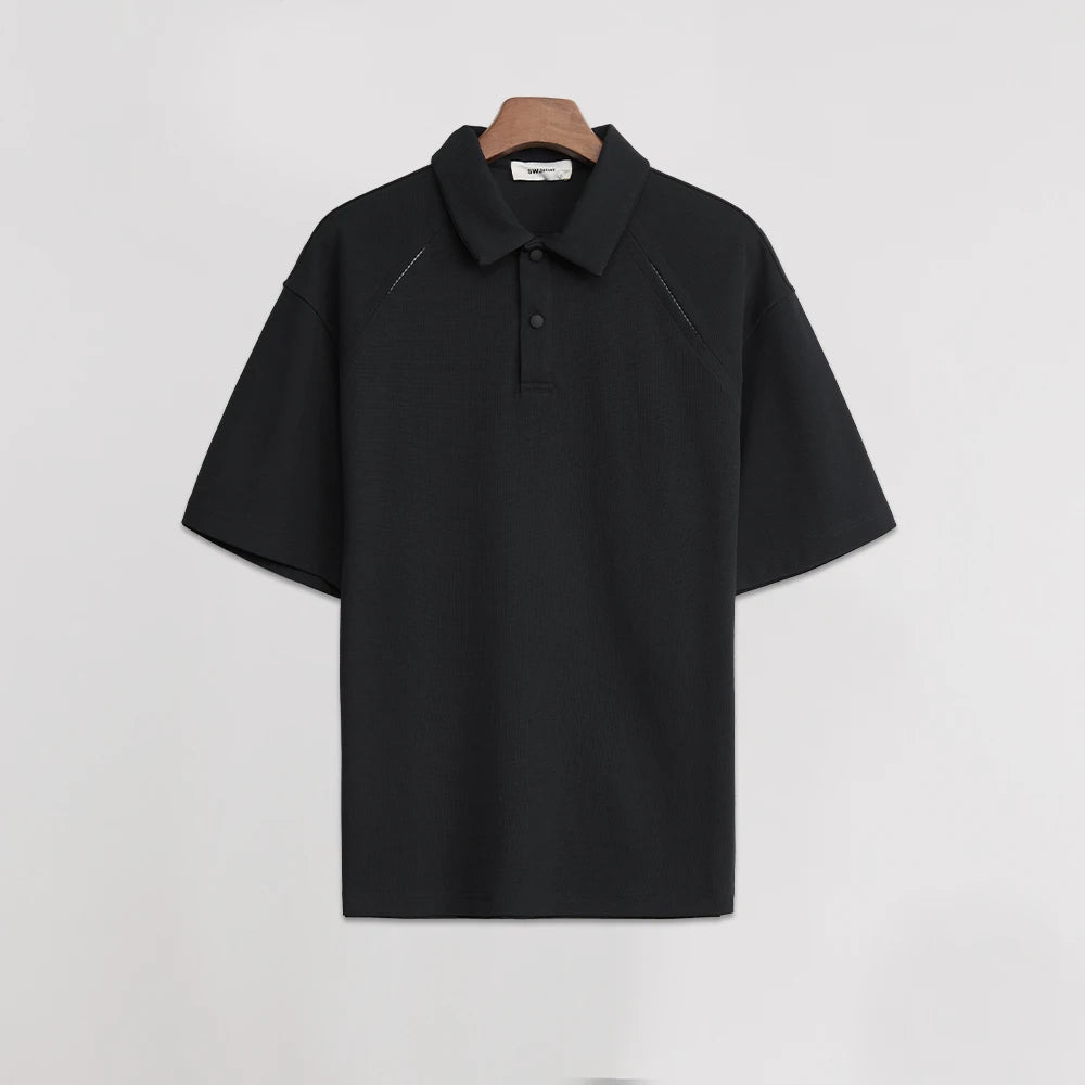 210g Heavyweight Polo Shirt Men Turn Down Collar Half Placket Short Sleeve Solid Color Tee Tops Summer 2026 New Arrival