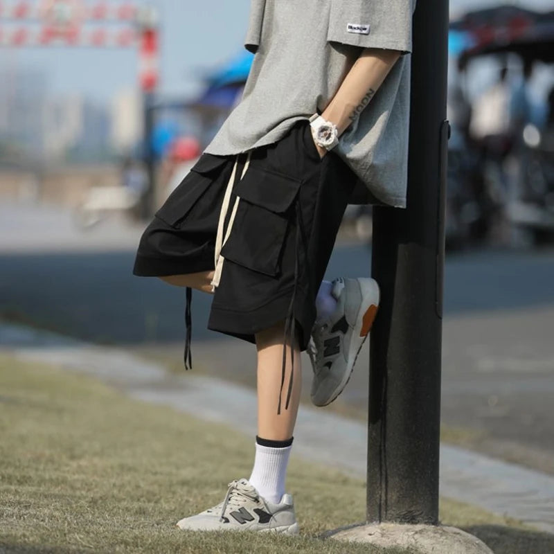 Men's Summer Casual Shorts Japanese City Boy Style Lightweight Workwear Loose Wide Leg Mid Length High Street Fashion