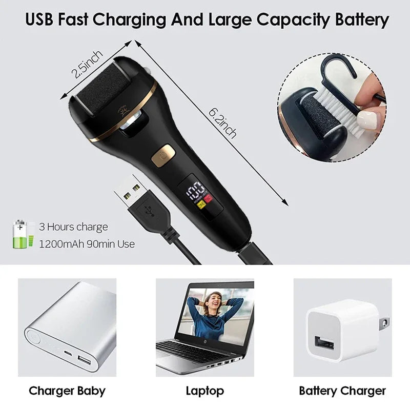 Waterproof Charged Electric Foot File for Heels Grinding Pedicure Tools Professional Foot Care Tool Dead Hard Skin Callus USB