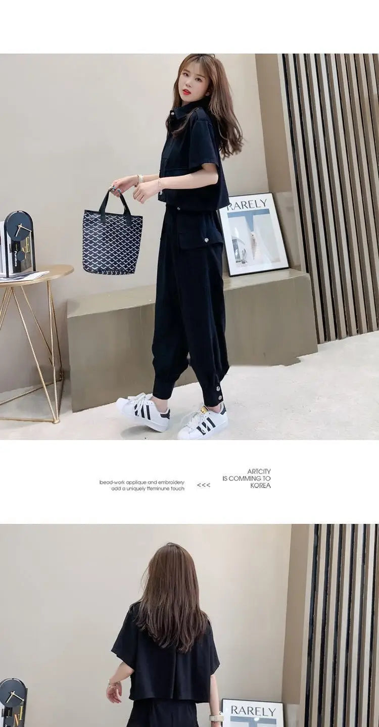 Fashionable Youthful Workwear Career Two-Piece Set Summer New Light Maturity Hepburn Style Quality Polyester Fiber Long Pants