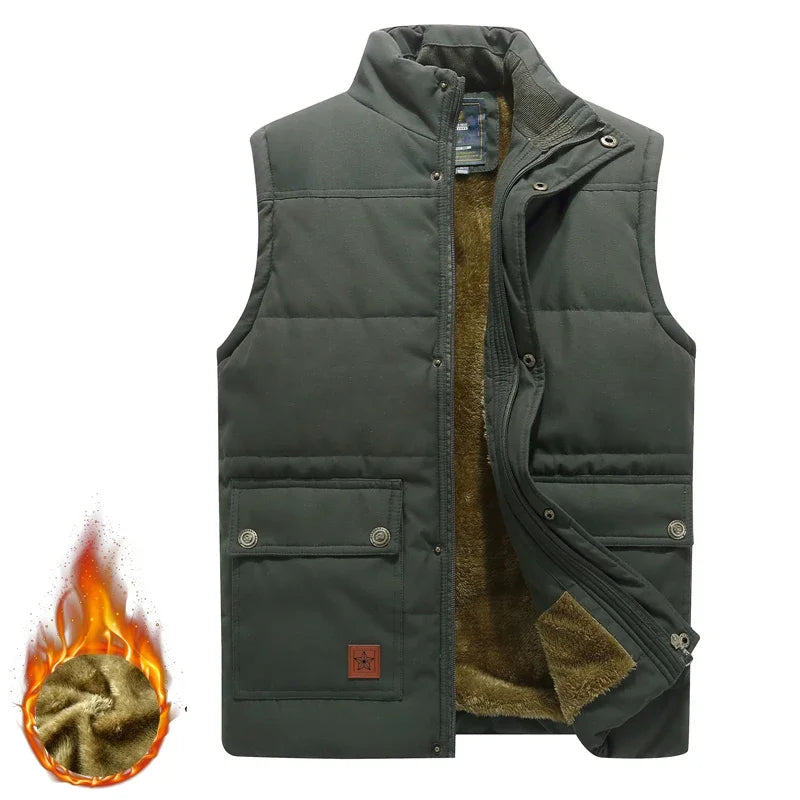 Plus Size 8XL Male Fleece Lined Waistcoat Thick Warm Cargo Vests Men Brand Clothing Winter Vest Jackets Fur Mens Sleeveless Coat