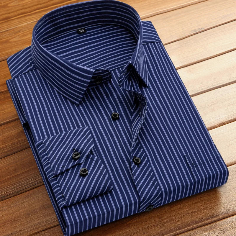 Men's Striped Long Sleeve Shirts 2026 Autumn Anti-wrinkle Business Shirt Fashion Casual Comfortable Breathe Slim Fit Shirts