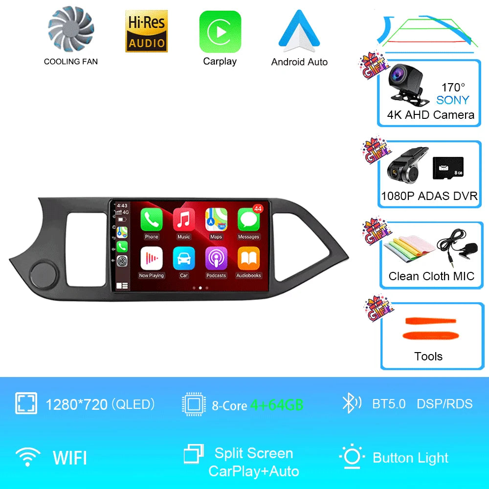 Android 16 For KIA PICANTO Morning 2011 2012 2013 2014 2015 2016 Carplay Auto Multimedia Car Radio Navigation Player WIFI+4G DSP