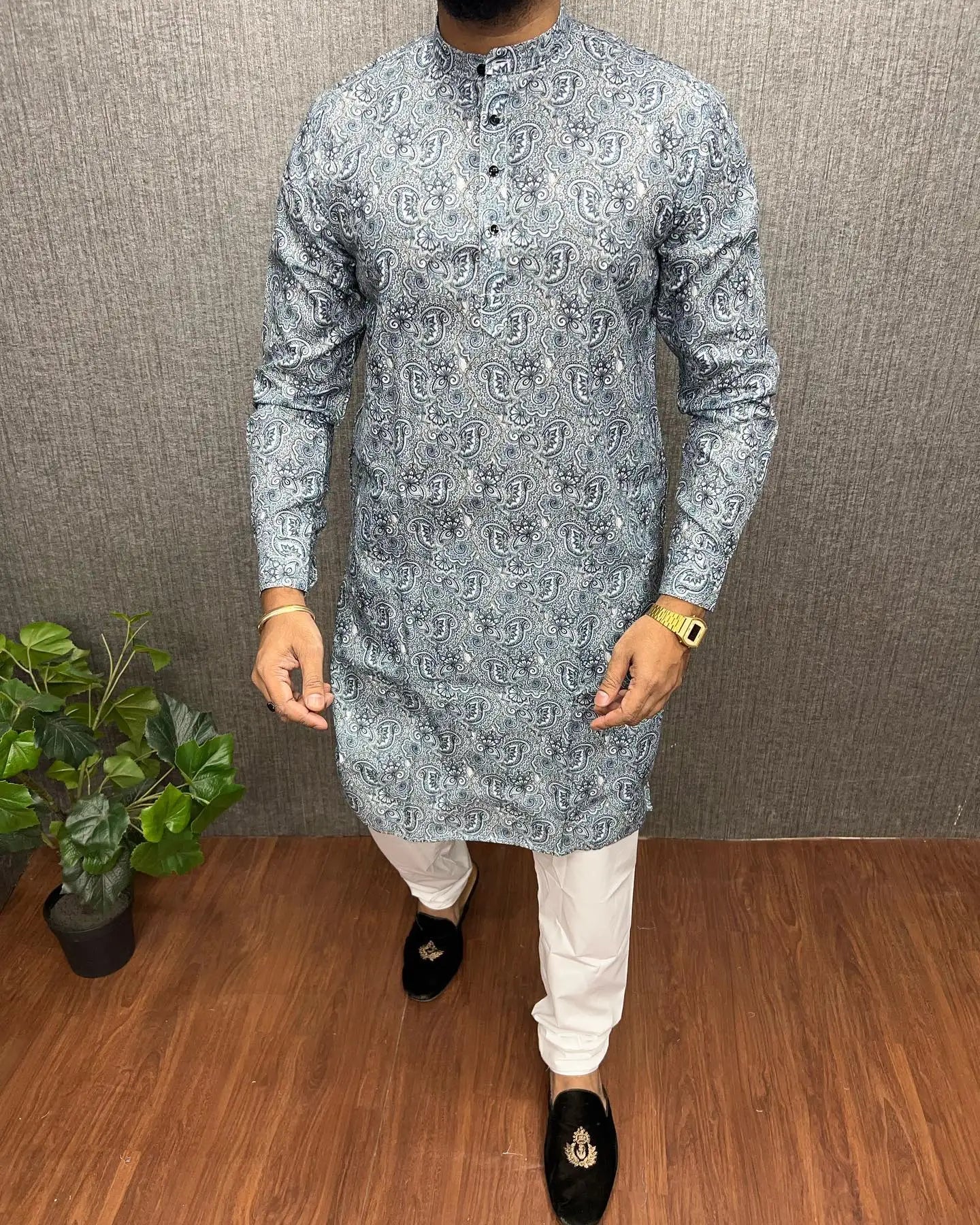 2026 Men Digital Printed Kurta Vardha Regular Fit Mandarin Collar Long Suitable All Occasions Such Wedding Hari Raya Aidilfitri