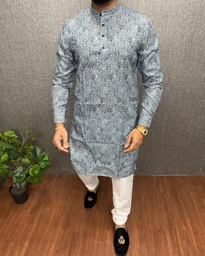 2026 Men Digital Printed Kurta Vardha Regular Fit Mandarin Collar Long Suitable All Occasions Such Wedding Hari Raya Aidilfitri