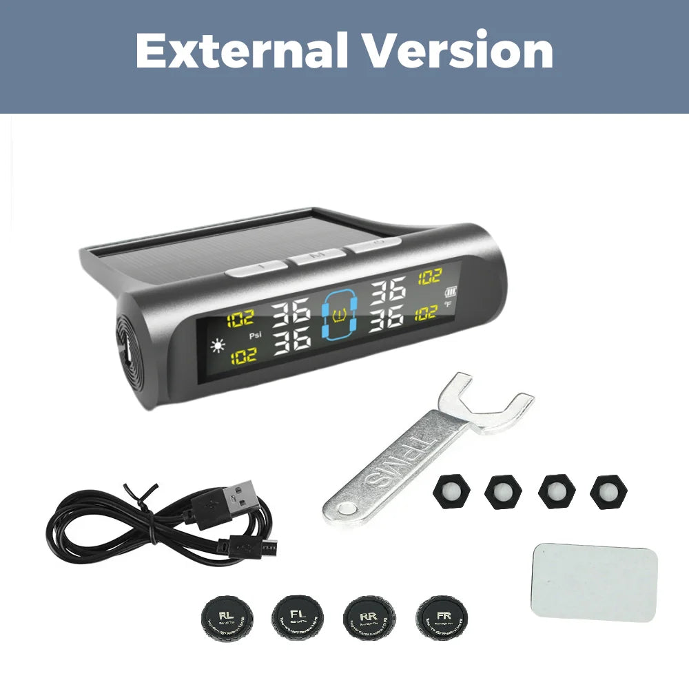 MEKEDE TPMS Solar/USB Powered 4pcs Sensors Car Tire Pressure Monitoring System Car Tyre Pressure Monitor Tyre Pressure Alarm