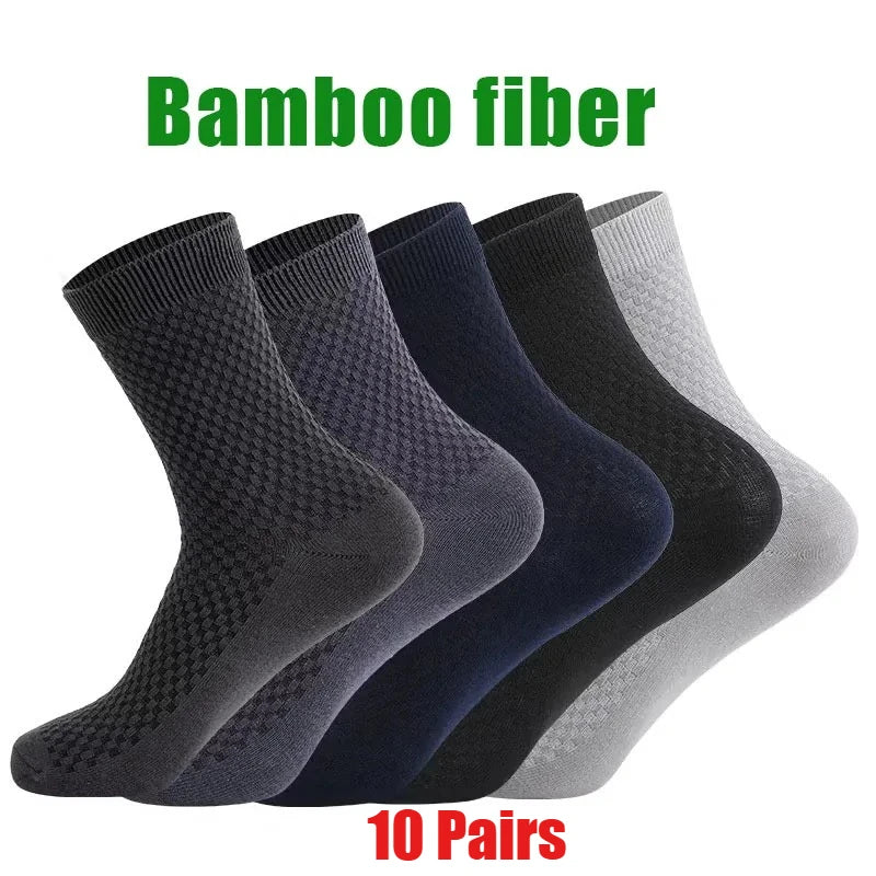 10 Pairs/Lot Men's Socks Bamboo Fiber Business Socks Breathable Deodorant Casual Socks, Large Size EU 38-46, High Quality