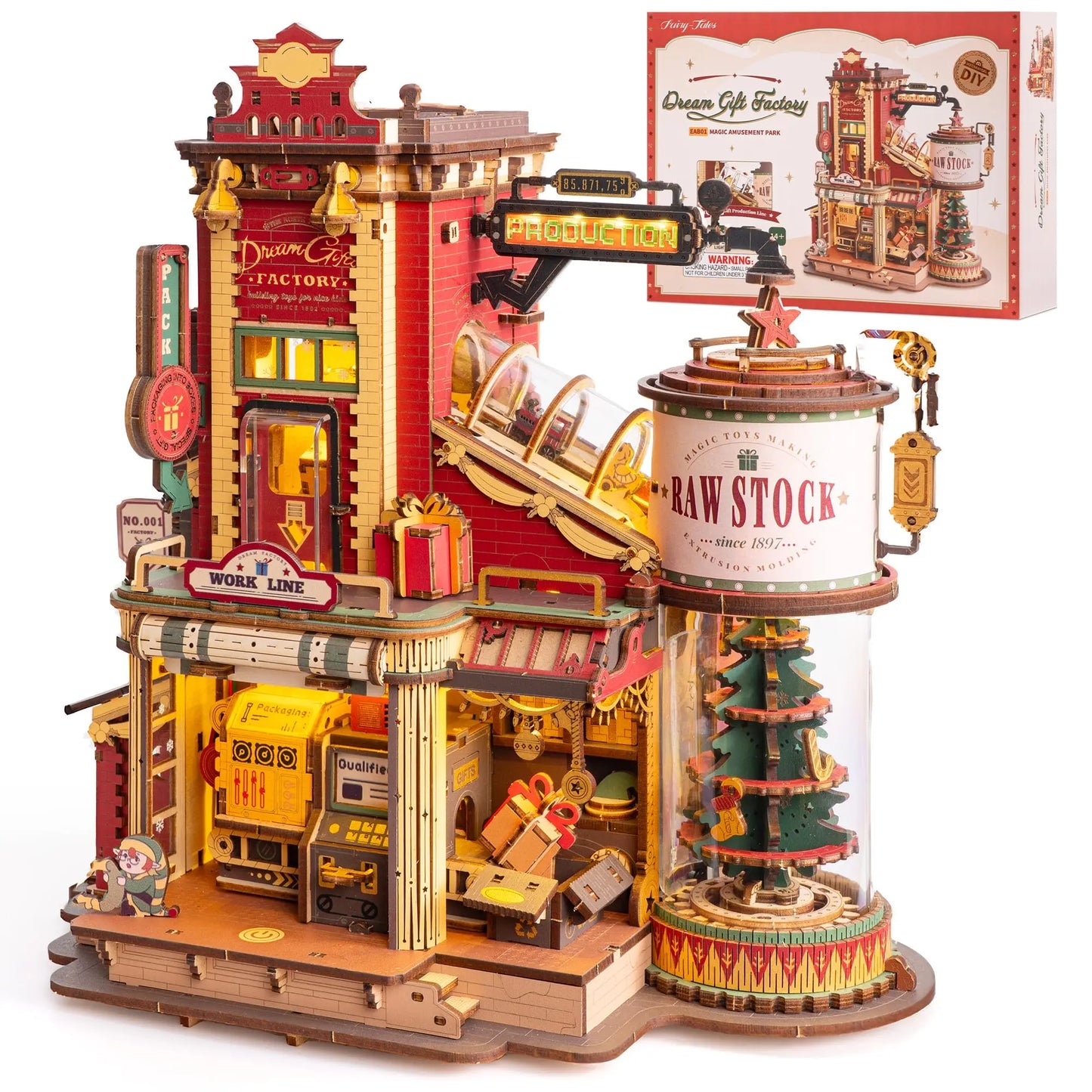 Robotime Rokr Dream Gift Factory 3D Wooden Puzzle Christmas Gifts Toy with Light and Music for Children Kids Building Block Kits