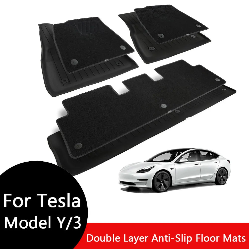 Floor Mats for Tesla Model 3 Highland Model Y Customized Double Layer Anti-Slip and All-Weather Protection - Full Set of 3