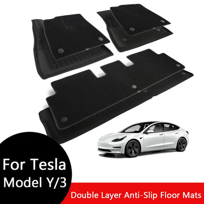 Floor Mats for Tesla Model 3 Highland Model Y Customized Double Layer Anti-Slip and All-Weather Protection - Full Set of 3