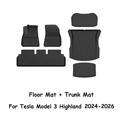 For Tesla New Model 3 Highland 2026-2024 TPE Floor Mats Durable Design Waterproof Luggage Mat Foot Pads Trunk Mats Accessories