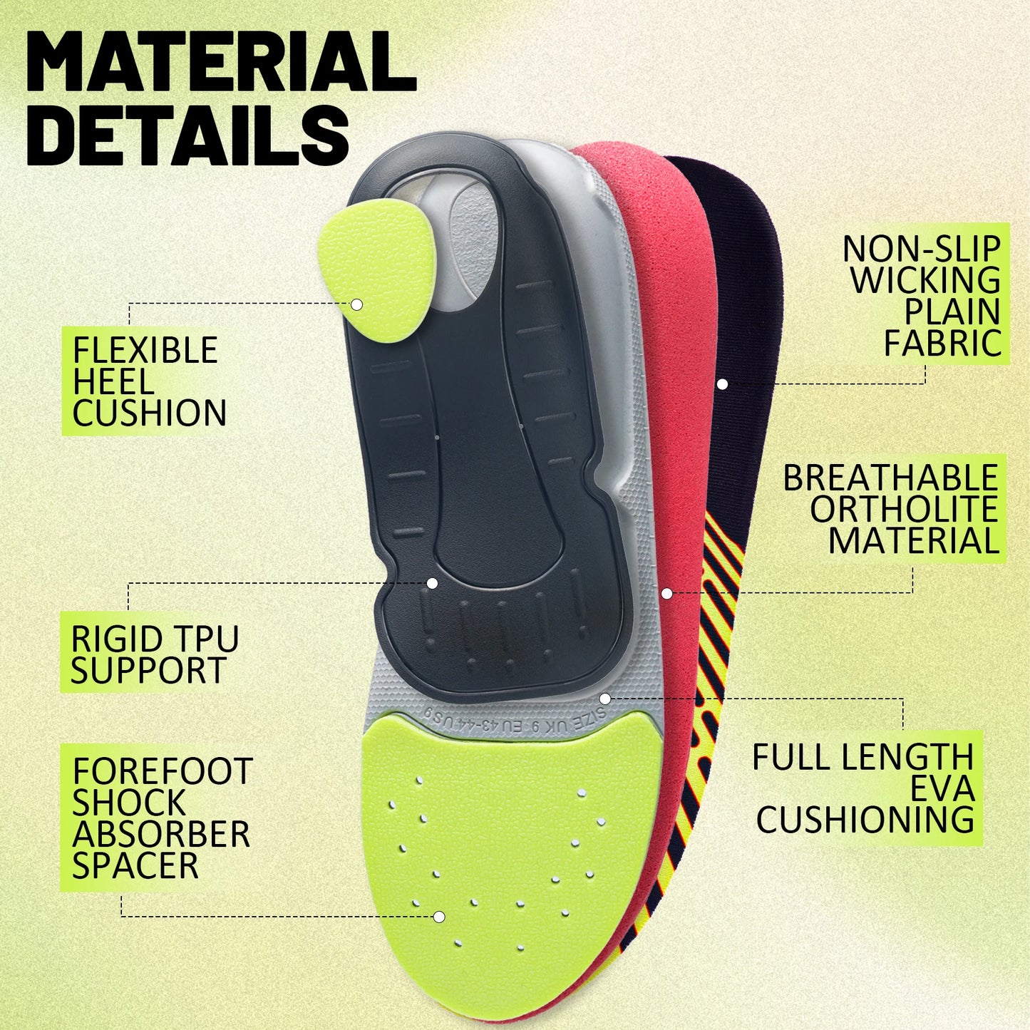 Plantar Fasciitis Insoles, Orthopedic Arch Support Inserts Men Women Heel Pain Relief, Flat Feet Insoles for Work Boots